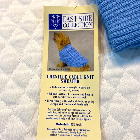 East Side Collection Dog Sweater. Blue Chenille Cable Knit. NWT **sweater only** - Picture 8 of 13